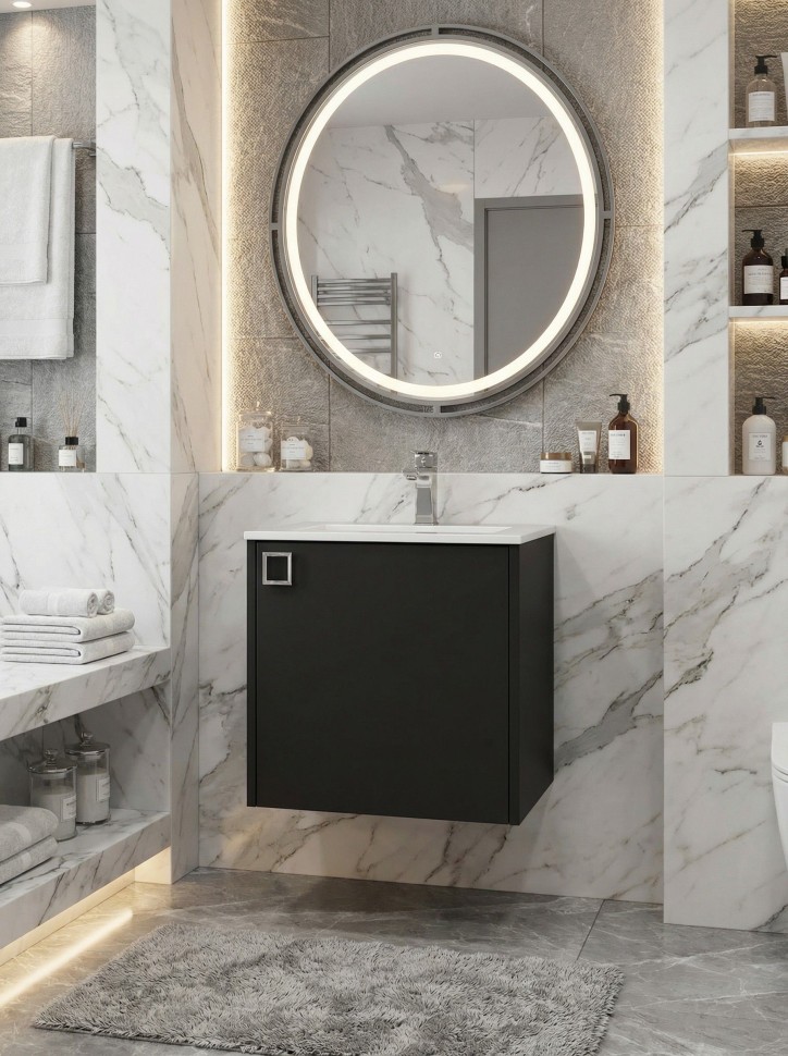 Тумба с раковиной в ванную Uperwood Aurora 50 см, черный матовый