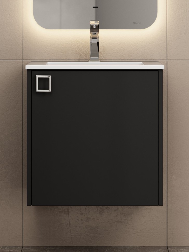 Тумба с раковиной в ванную Uperwood Aurora 50 см, черный матовый