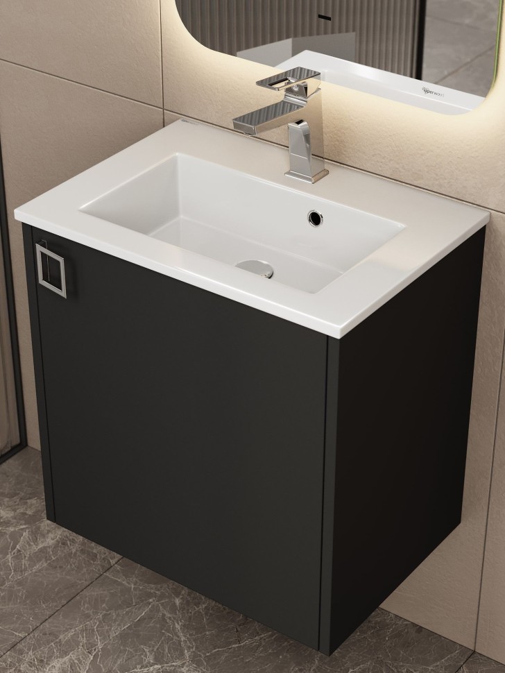 Тумба с раковиной в ванную Uperwood Aurora 50 см, черный матовый