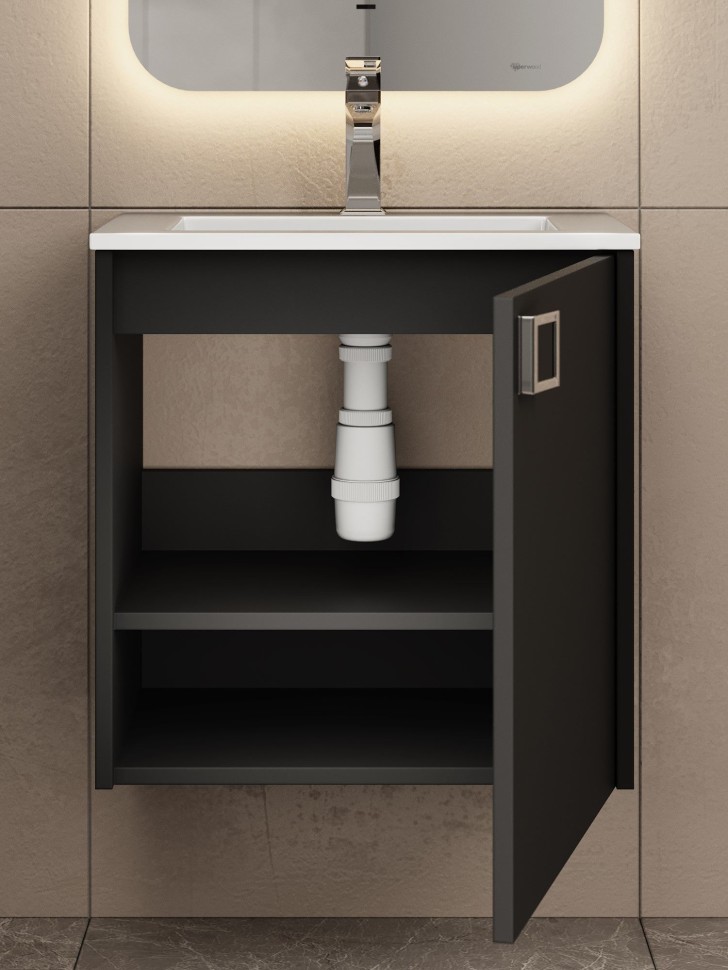 Тумба с раковиной в ванную Uperwood Aurora 50 см, черный матовый