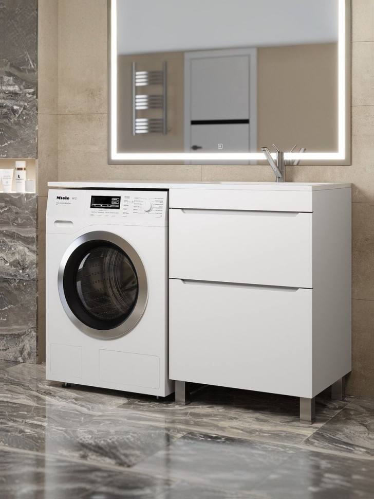 Тумба под стиральную машину напольная Uperwood Tanos 58х47,5х76,5 см, белая, 2 ящика