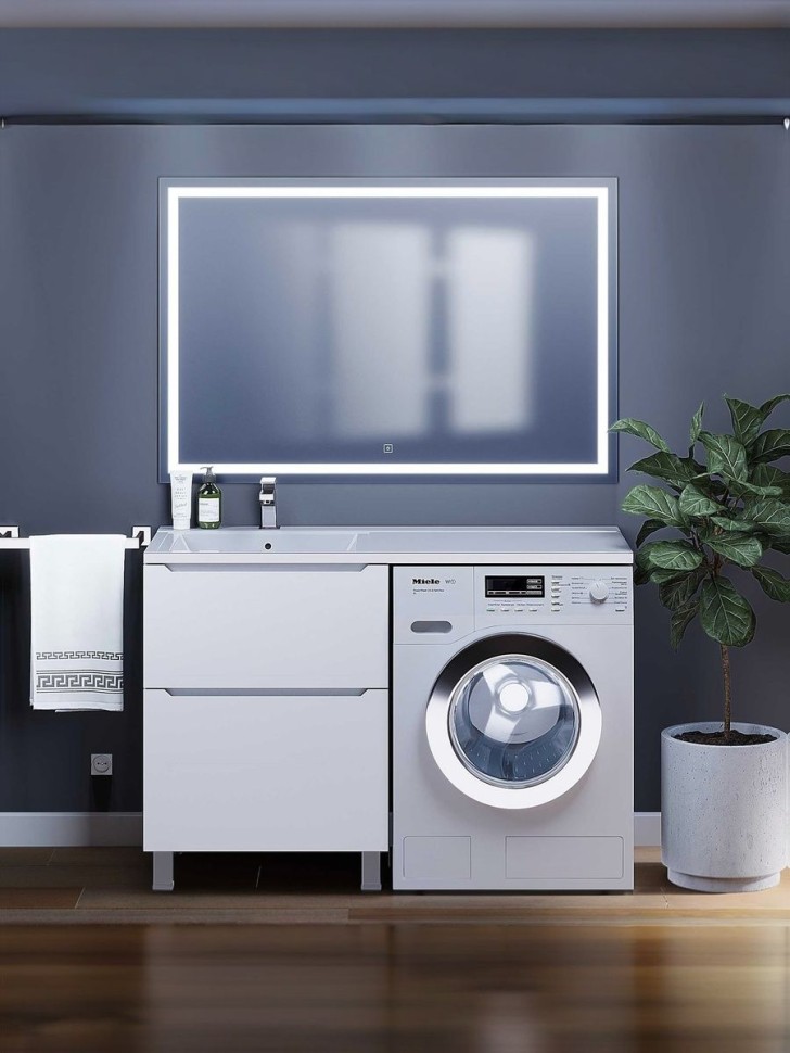 Тумба под стиральную машину напольная Uperwood Tanos 58х47,5х76,5 см, белая, 2 ящика