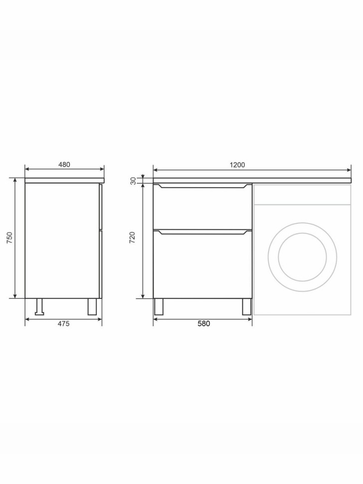 Тумба под стиральную машину напольная Uperwood Tanos 58х47,5х76,5 см, белая, 2 ящика