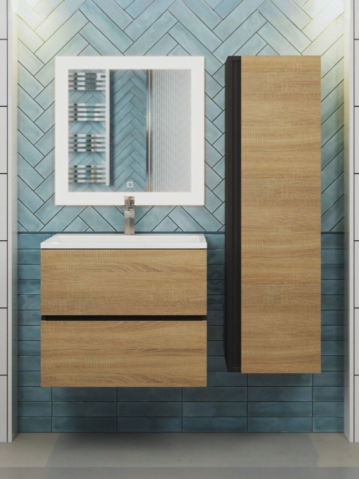 Тумба под раковину для ванной Uperwood Barsa, 60 см, подвесная, черная/дуб сонома