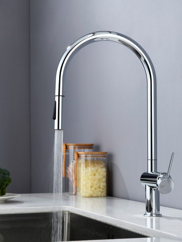 AQM9901CR Cucina Смеситель для кухни с выдвижным U-образным изливом, хром