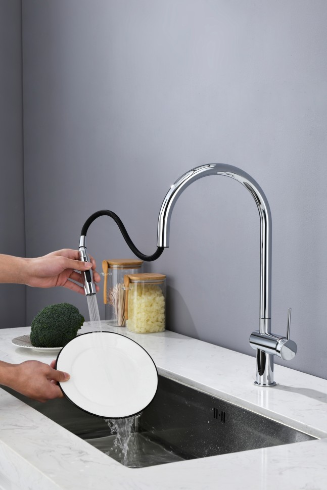 AQM9901CR Cucina Смеситель для кухни с выдвижным U-образным изливом, хром