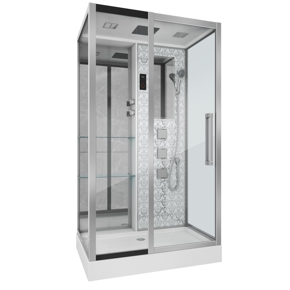 Душевая кабина Niagara Luxe NG-7713WL (82x120х215) низкий поддон(15см),дверь раздвижная,стенки серебро,5 мест