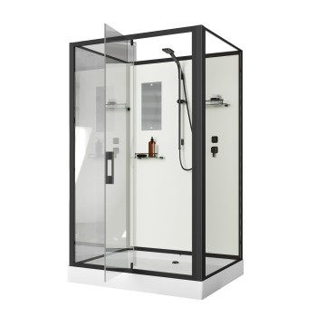 Душевая кабина Niagara Standart ST100/80/15Q/BL/BK (100х80х200) прямоугольник,поддон 15см,распашная,проф.черный,без крыши,3 места