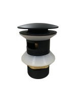 Донный клапан для раковины Demm, круглый, с переливом, CLICK-CLACK, латунь, чёрный матовый  