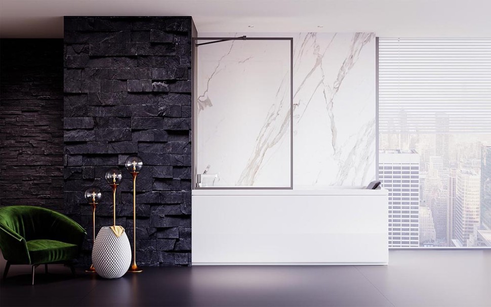 Шторка на ванну Veconi Palau PL-85GR, 700x1500, брашированный графит, стекло прозрачное New