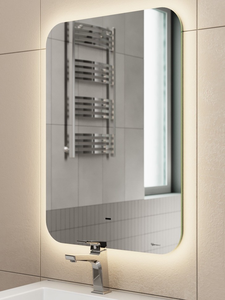 Зеркало для ванной Uperwood Aurora LED 50*70, бесконтактный сенсор, холодная подсветка, подогрев
