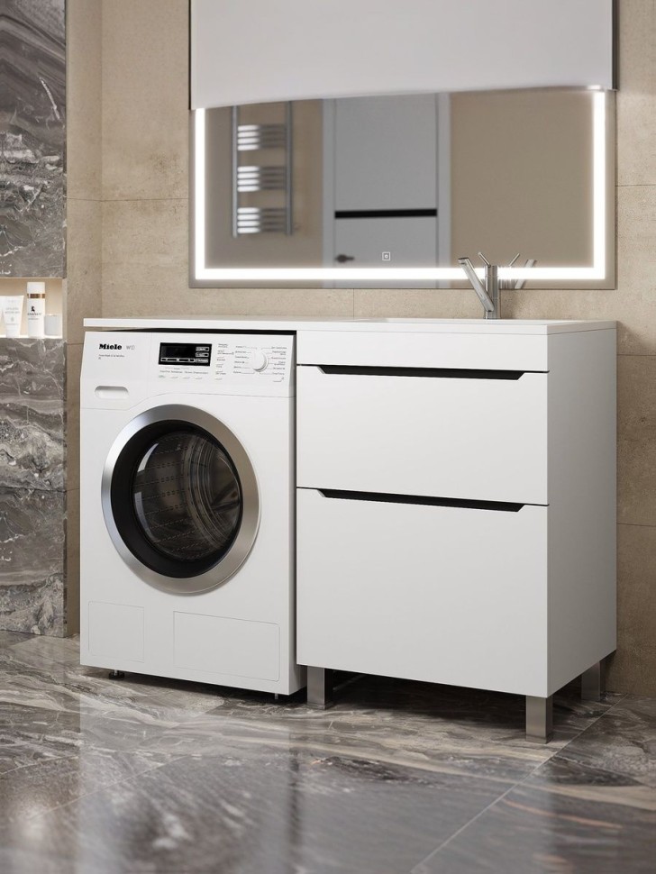 Тумба под стиральную машину напольная Uperwood Tanos 58х47,5х76,5 см, белая/графит, 2 ящика