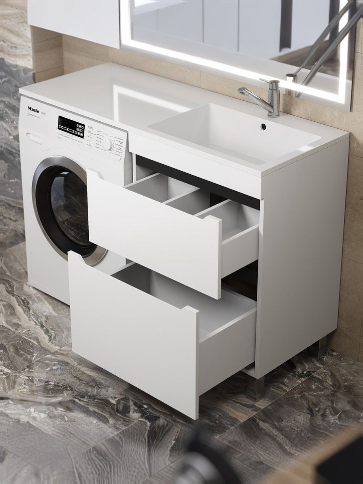 Тумба под стиральную машину напольная Uperwood Tanos 58х47,5х76,5 см, белая/графит, 2 ящика