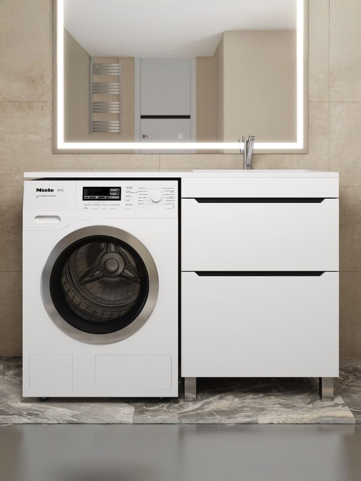 Тумба под стиральную машину напольная Uperwood Tanos 58х47,5х76,5 см, белая/графит, 2 ящика