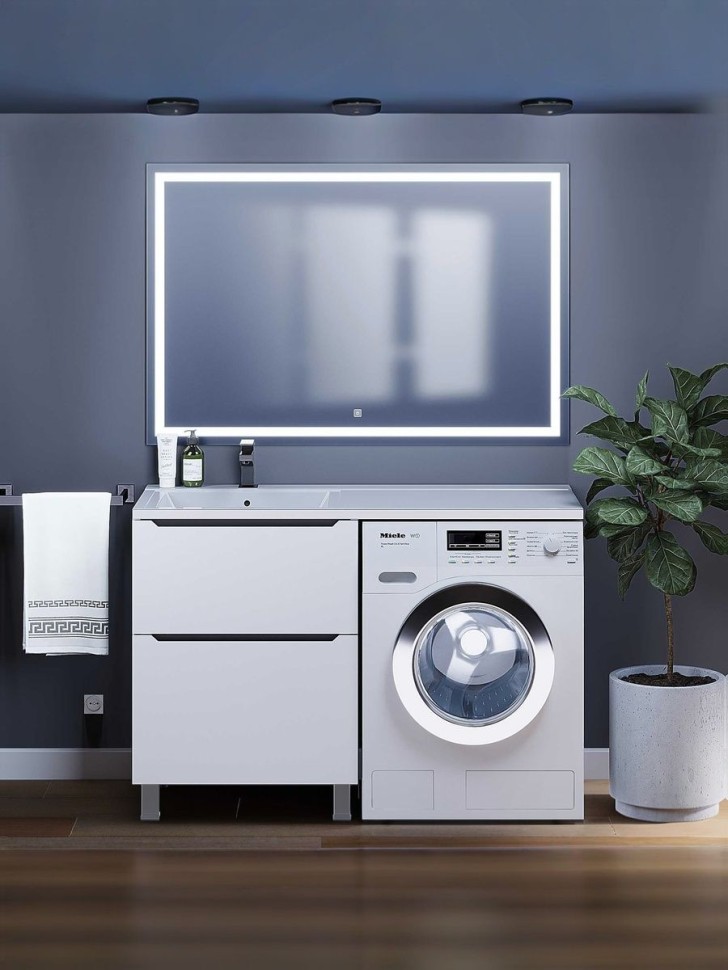 Тумба под стиральную машину напольная Uperwood Tanos 58х47,5х76,5 см, белая/графит, 2 ящика