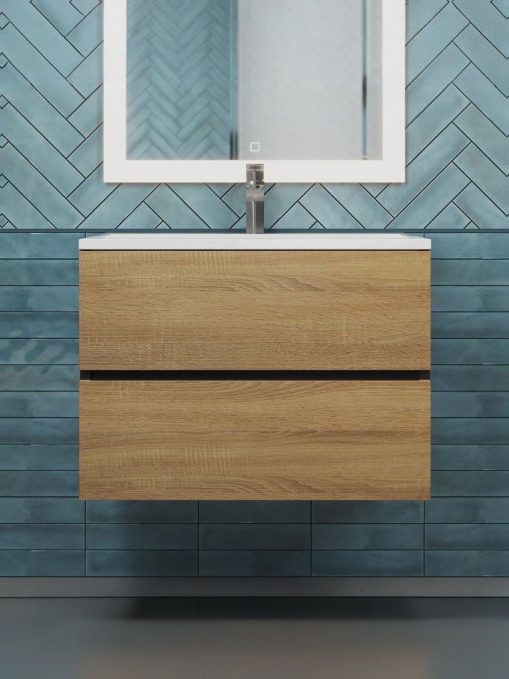 Тумба под раковину для ванной Uperwood Barsa, 70 см, подвесная, черная/дуб сонома