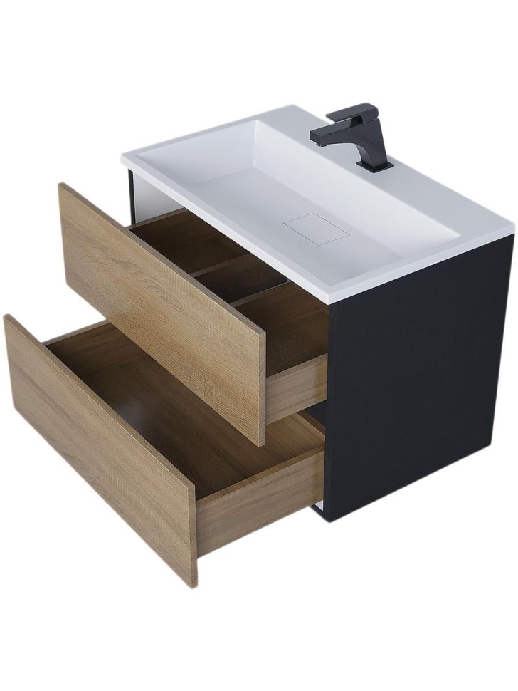Тумба под раковину для ванной Uperwood Barsa, 70 см, подвесная, черная/дуб сонома