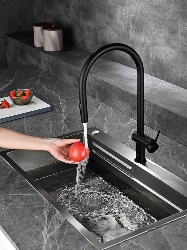 AQM9901MB Cucina Смеситель для кухни с выдвижным U-образным изливом,черный матовый