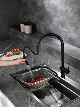 AQM9901MB Cucina Смеситель для кухни с выдвижным U-образным изливом,черный матовый