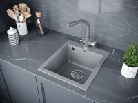 Мойка KANTE 40, IT-GRANIT, PM104249-GRM, серый металлик, 415х490 мм, Paulmark