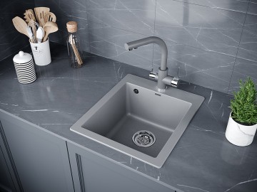 Мойка KANTE 40, IT-GRANIT, PM104249-GRM, серый металлик, 415х490 мм, Paulmark