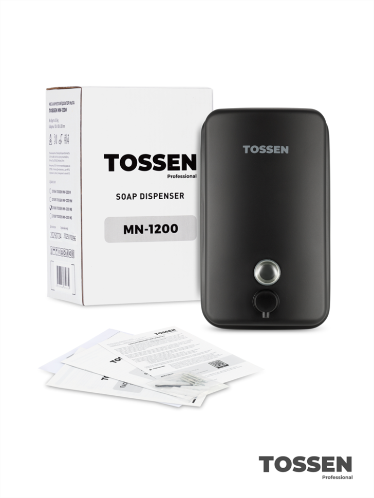 TOSSEN MN-1000 MB - настенный механический диспенсер жидкого мыла (коллекция «Матовый чёрный»)  