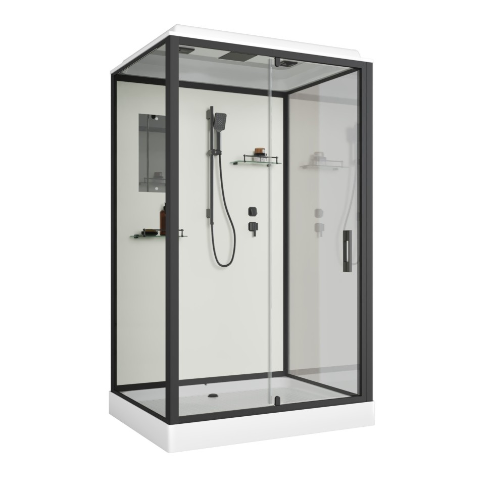 Душевая кабина Niagara Standart ST120/90/15Q/BL (120х90х215) прямоугольник,поддон 15см,распашная,проф.черный,3 места