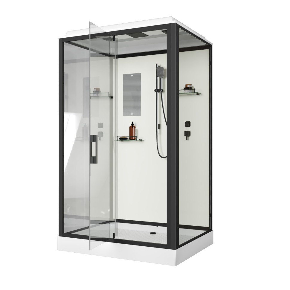 Душевая кабина Niagara Standart ST120/90/15Q/BL (120х90х215) прямоугольник,поддон 15см,распашная,проф.черный,3 места