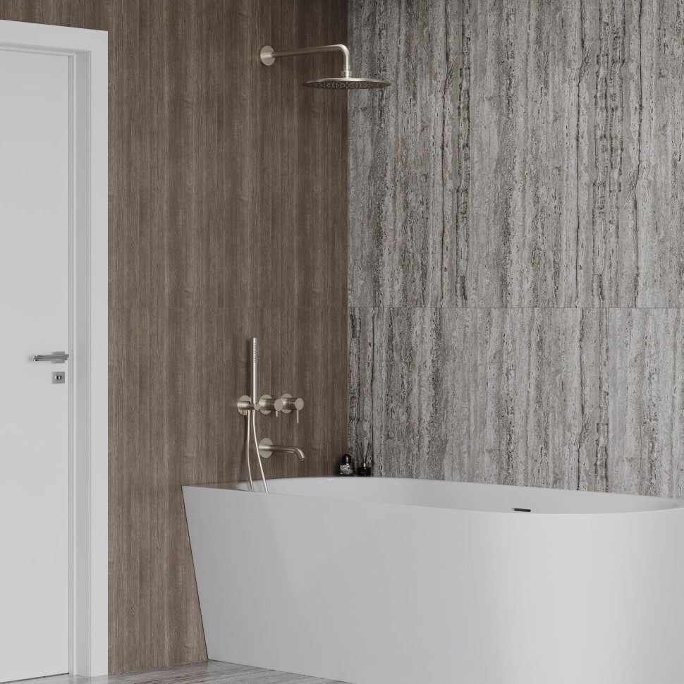 AQM8408BN Набор для комплектации ванны с изливом, верхним и ручным душем, шлифованный никелб