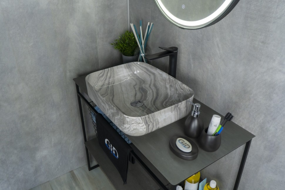 Раковина Gid Mnc597 54458 накладная под камень глянцевая 50x39x13