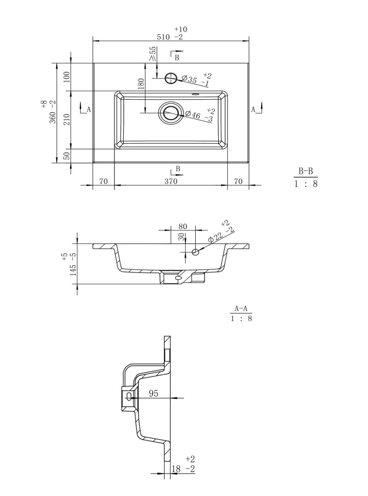 Раковина для ванной 50 см, Uperwood Aurora, белая глянцевая