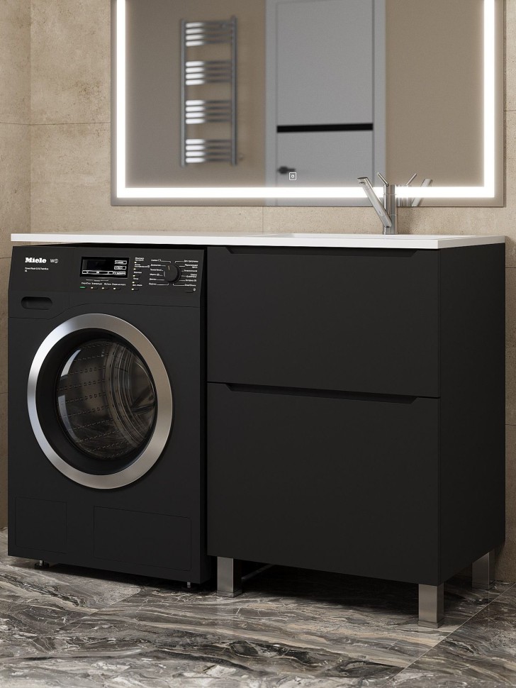 Тумба под стиральную машину напольная Uperwood Tanos 58х47,5х76,5 см, черная, 2 ящика