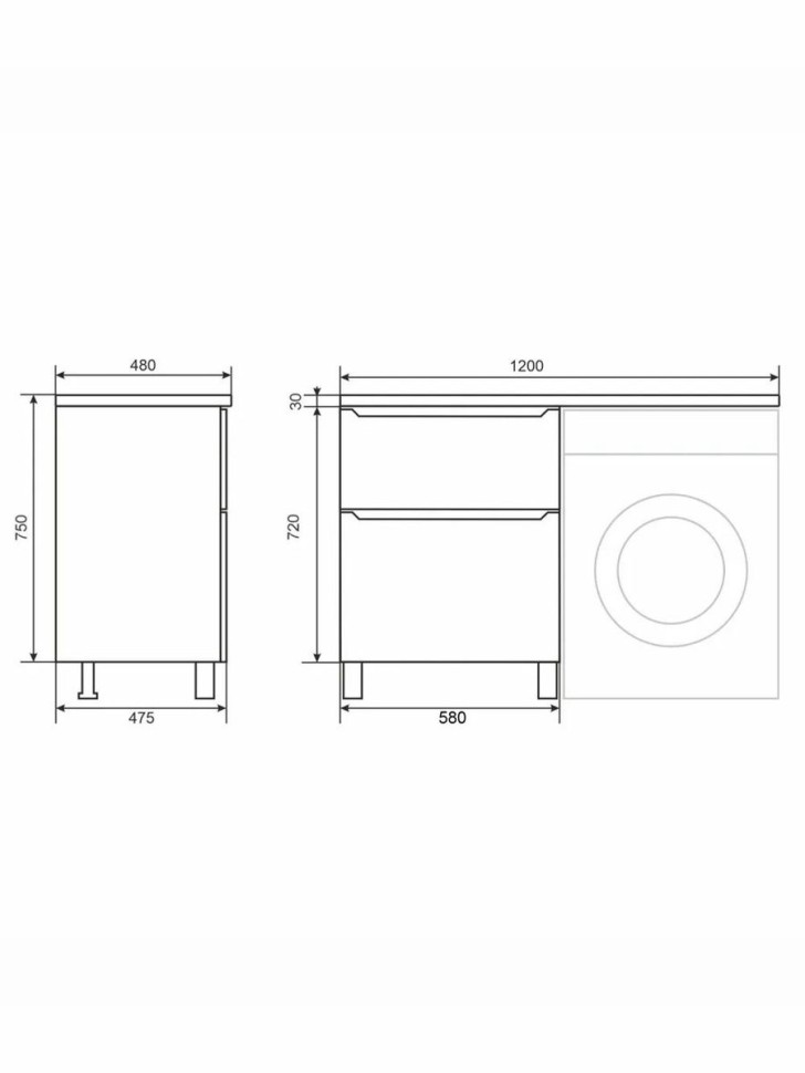 Тумба под стиральную машину напольная Uperwood Tanos 58х47,5х76,5 см, черная, 2 ящика