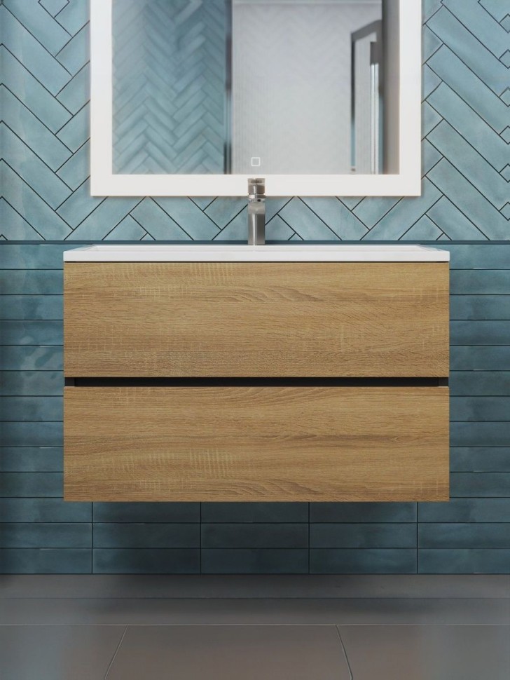 Тумба под раковину для ванной Uperwood Barsa 80 см, подвесная, черная/дуб сонома