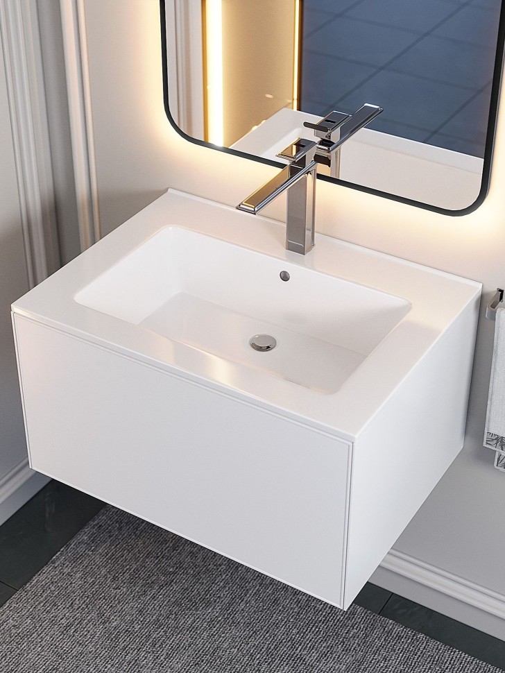 Раковина для ванной 66 см, Uperwood Parma Premium, белая глянцевая