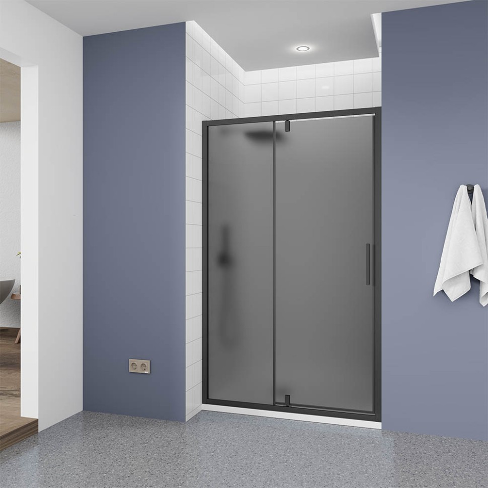 Душевая дверь Veconi Ottimo P20 B, 1200x1900, черный матовый, стекло тонированное матовое