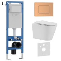 Комплект 3в1 IBERICA BLANCA инсталляция SILENCIO MINI, унитаз BURGOS ALTO белый, кнопка смыва INOX-C розовое золото матовое (IB.001M.BRA.231.1172)