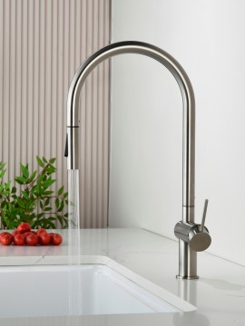 AQM9901BN Cucina Смеситель для кухни с выдвижным U-образным изливом,никель шлифованный