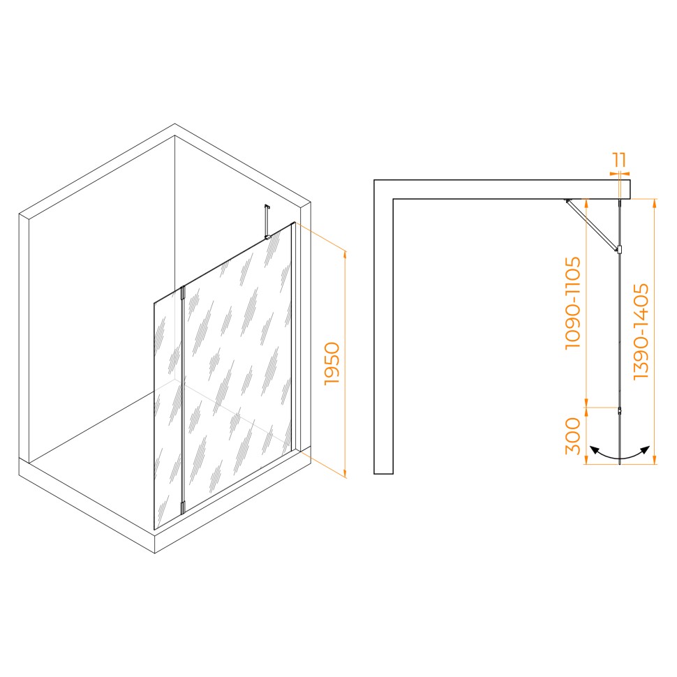Душевая перегородка RGW WA-150Gb (WA-102Gb + Z-070Gb) (351015013-16)