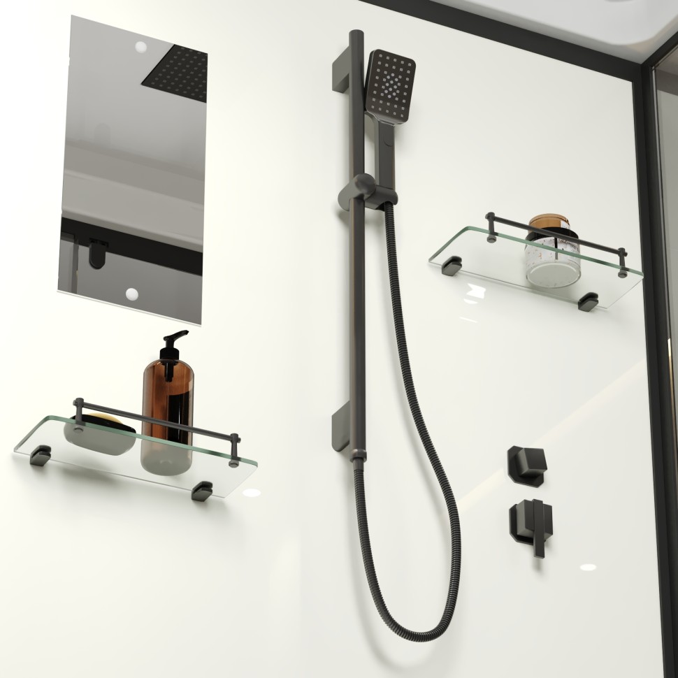 Душевая кабина Niagara Standart ST120/90/15Q/BL/BK (120х90х200) прямоугольник,поддон 15см,распашная,проф.черный,без крыши,3 места