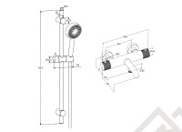 Термостатический смеситель для ванны и душа MILLEAU Tissage ML81803/B0705-CR (Cool touch) c душевым гарнитуром, Черный глянец