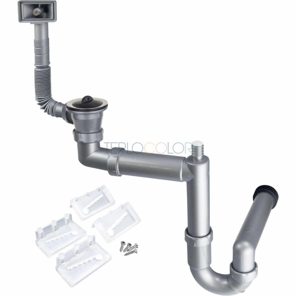 Сифон для стальной мойки накладной, 1-функция - слив 2"