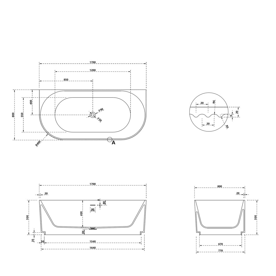 Ванна из искусственного камня ABBER Stein AS9630 белая матовая