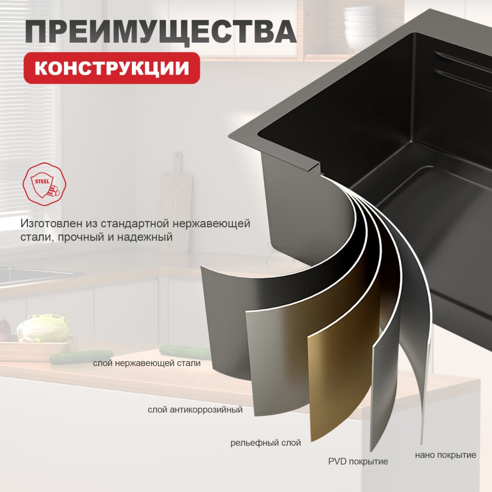 Мойка - профессиональная ручная работа Raglo, графит R702