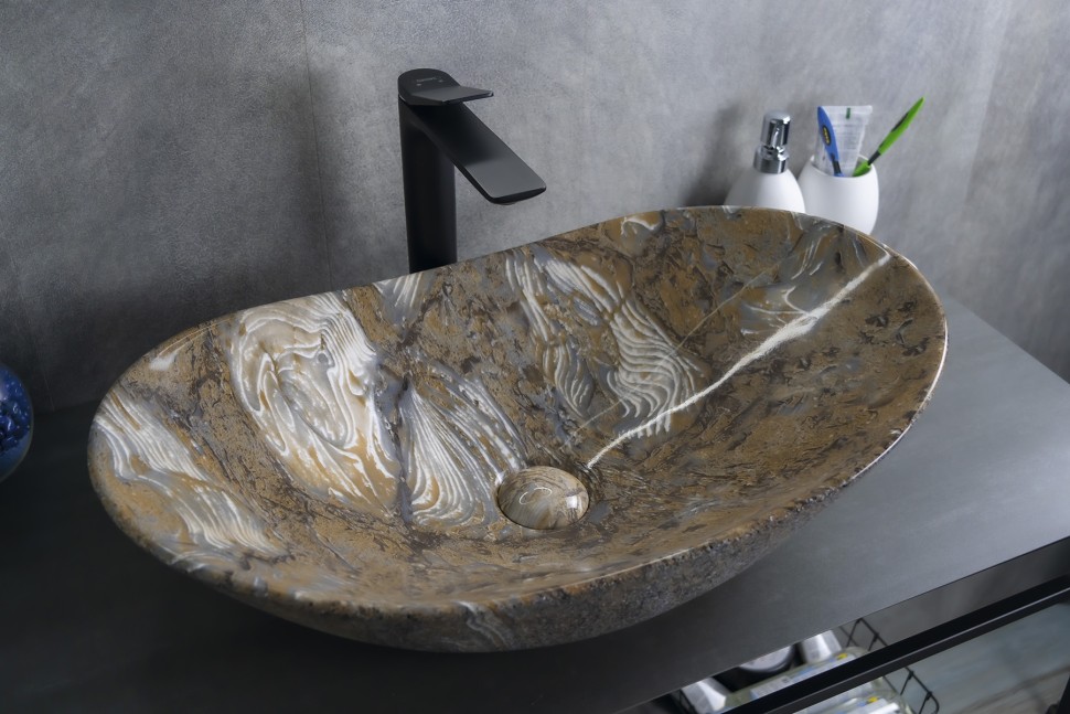 Раковина Gid Mnc811T 54477 накладная под камень глянцевая 61x37x15