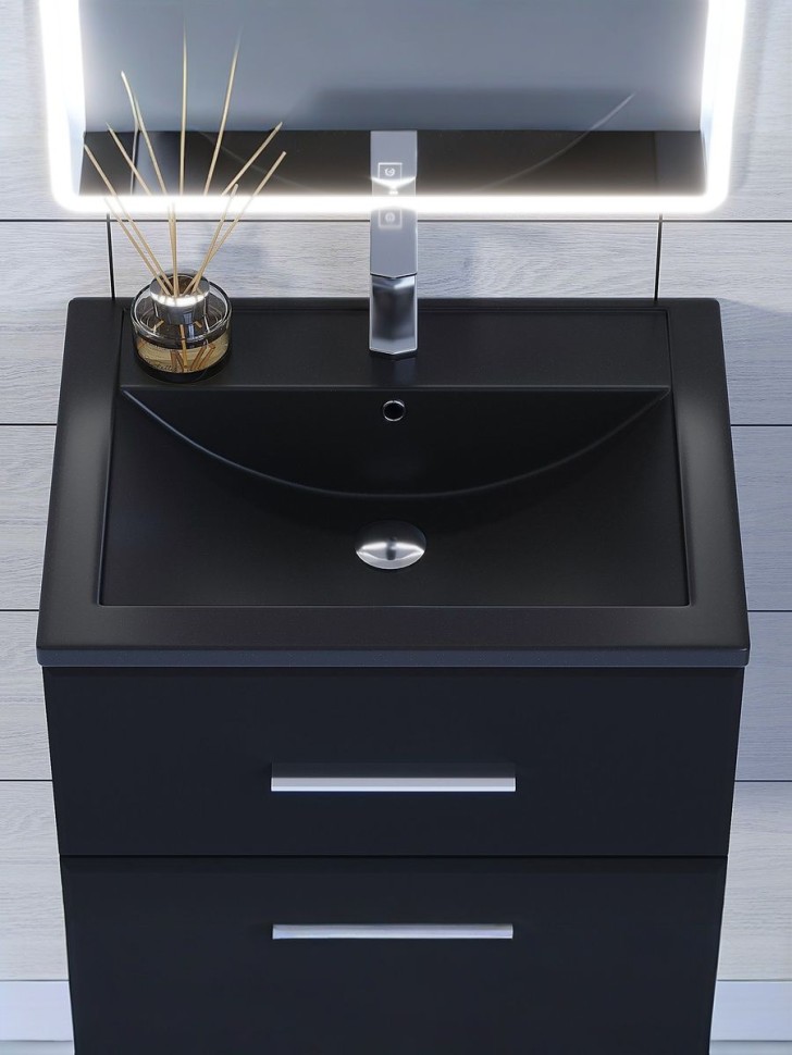 Раковина для ванной кварцевая Uperwood Foster Quartz 60х40,5х16,5 см, черная матовая, космос