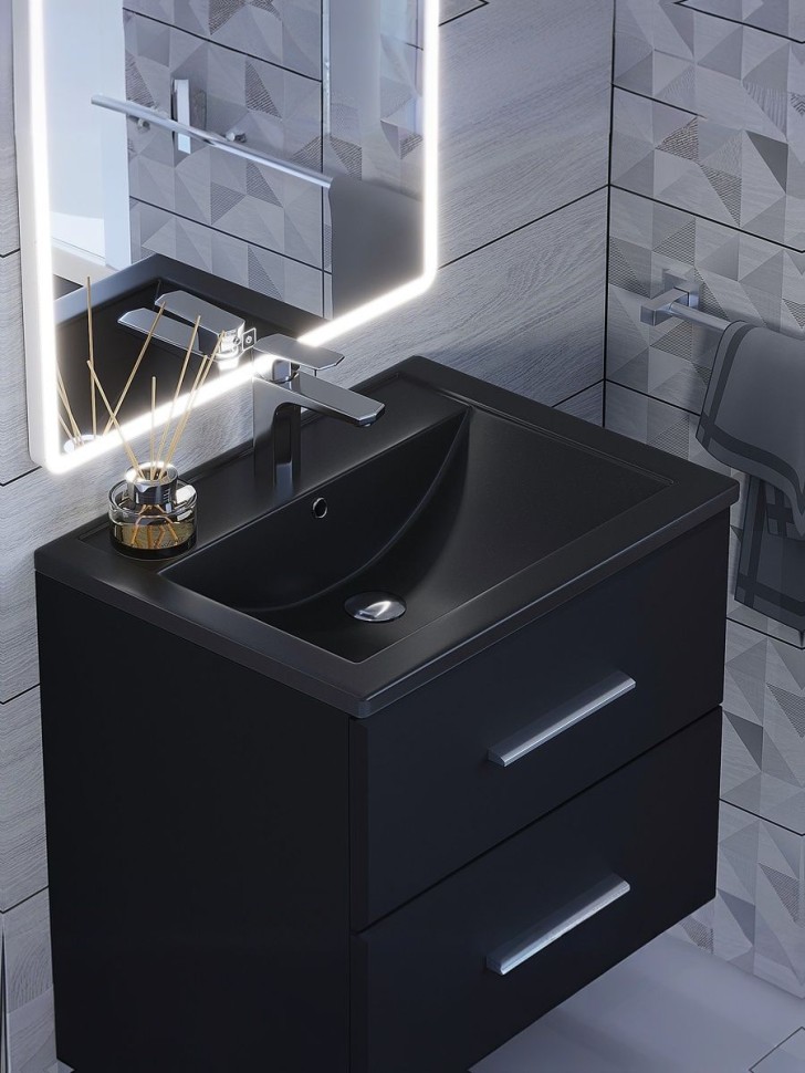 Раковина для ванной кварцевая Uperwood Foster Quartz 60х40,5х16,5 см, черная матовая, космос