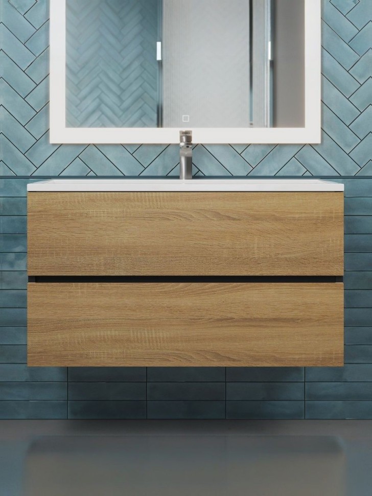 Тумба под раковину для ванной Uperwood Barsa 90 см, подвесная, черная/дуб сонома