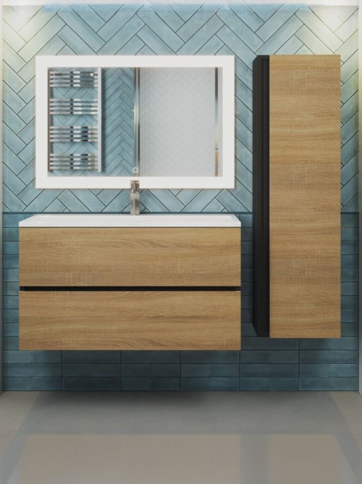 Тумба под раковину для ванной Uperwood Barsa 90 см, подвесная, черная/дуб сонома