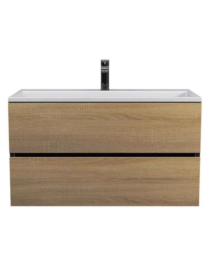 Тумба под раковину для ванной Uperwood Barsa 90 см, подвесная, черная/дуб сонома